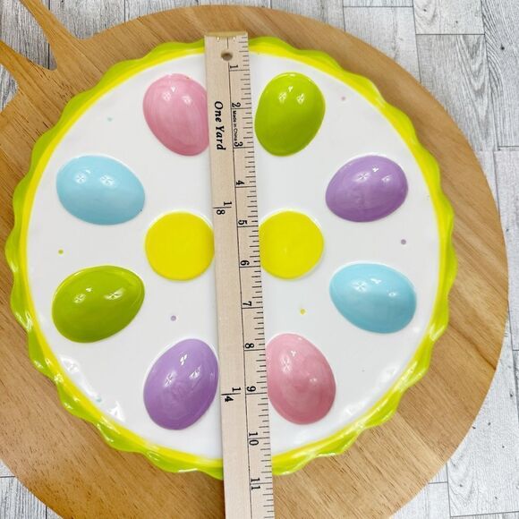 Pier 1 Pastel Deviled Eggs Easter Ceramic Platter Multicolor 11 Inch Round - Picture 8 of 13